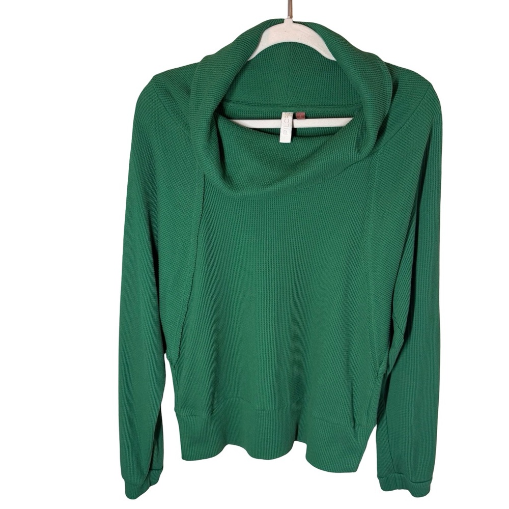 PILCRO Anthropologie Kelly Green Mock Neck Waffle Knit Long Sleeve Size Large - Picture 3 of 9